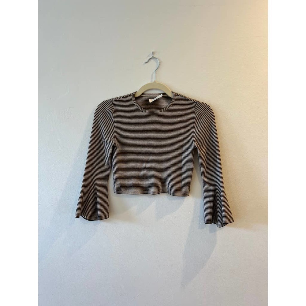 ALC wool striped 3/4 sleeve cropped top with bell sleeves